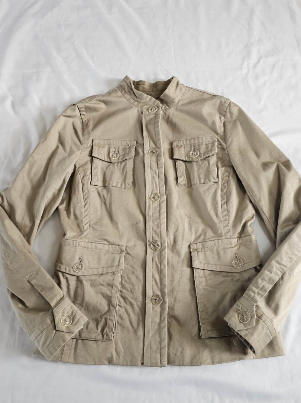 Isaac Mizrahi Military Button Up Khaki Chore Tactical Jacket Sz Small Casual